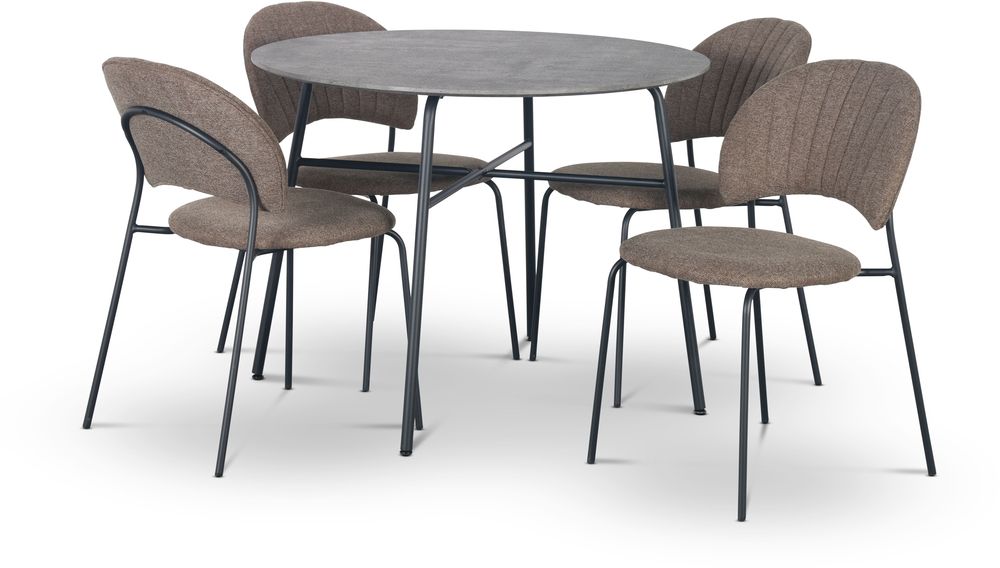 Tufta eettafel �100 cm in imitatiebeton + 4 Hogr�n bruine stoelen