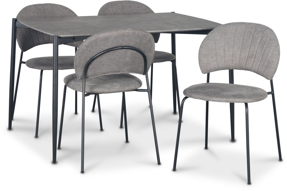 Lokrume matgrupp 120 cm bord i betongimitation + 4 st Hogr�n gr� stolar