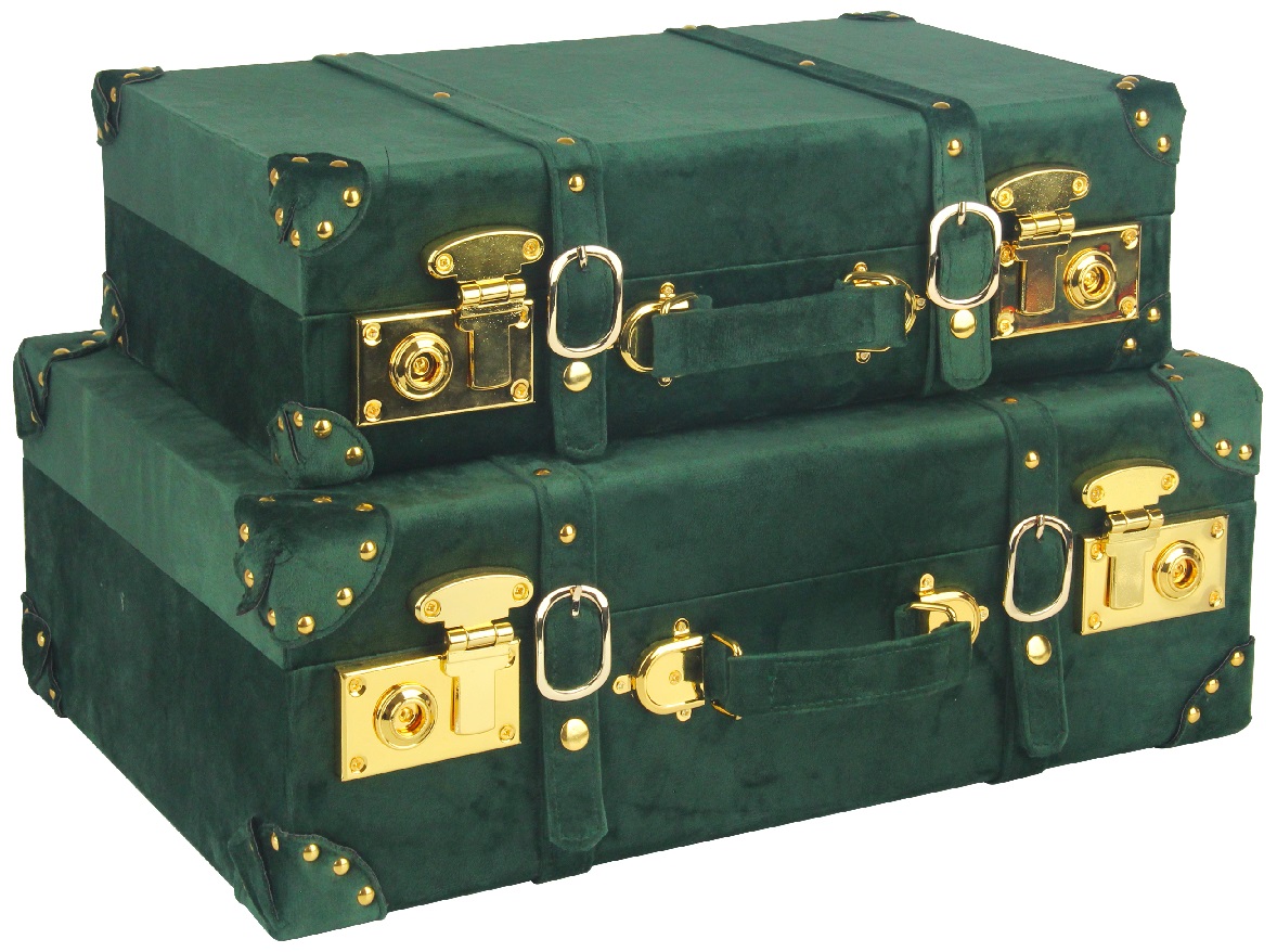 Petit vintage koffert set om 2 st - M�rkgr�n (Sammet)