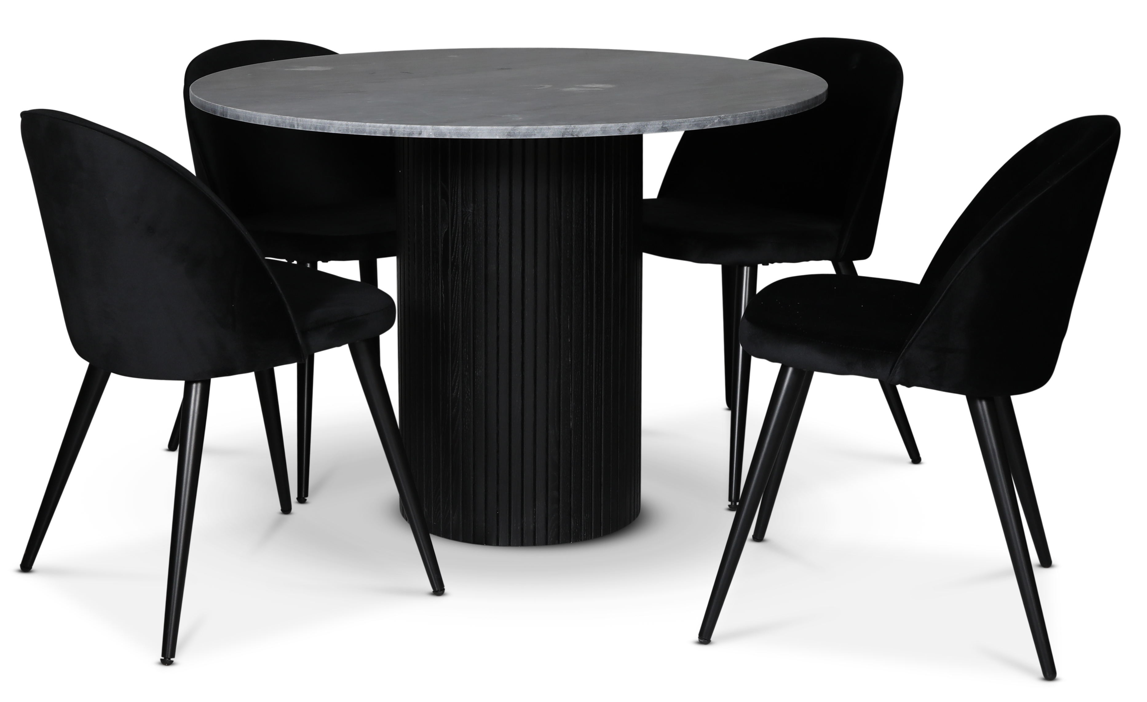 Decibel matgrupp; runt matbord i gr� marmor + 4 st Alice stolar svart sammet