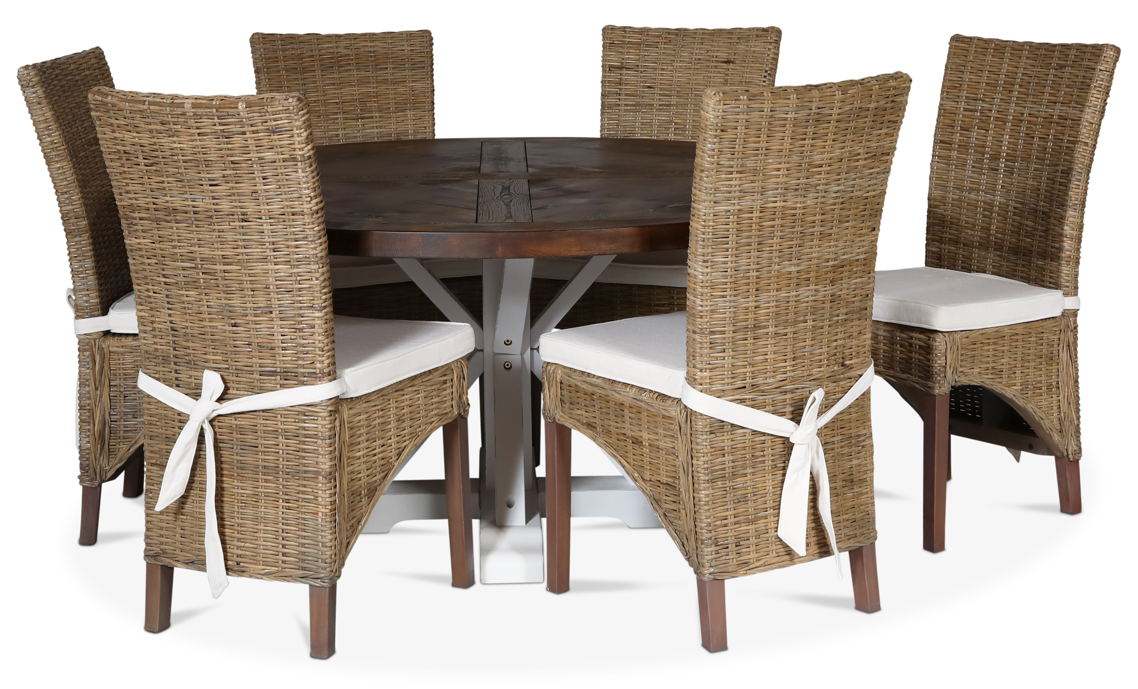 Tuva matgrupp; runt matbord, Drivved/Vit + 6 st Croco matstolar med dyna