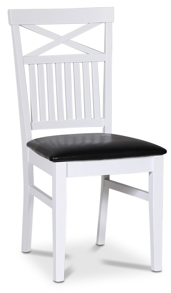 F�r� witte stoel met kruis op de rugleuning en zwarte zitting + Meubelpoten