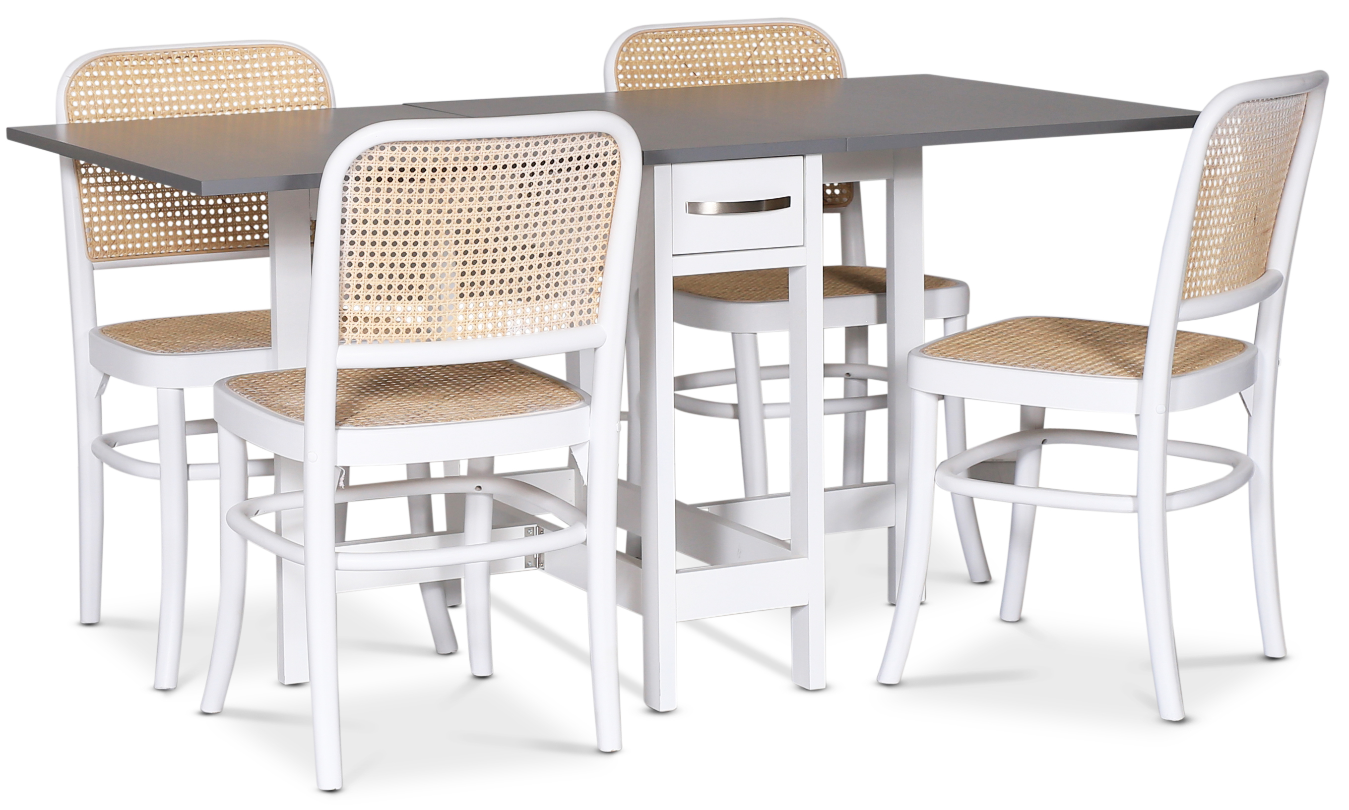 F�r� matgrupp; F�r� klaffbord Vit / Gr� med 4 st Tyko matstolar