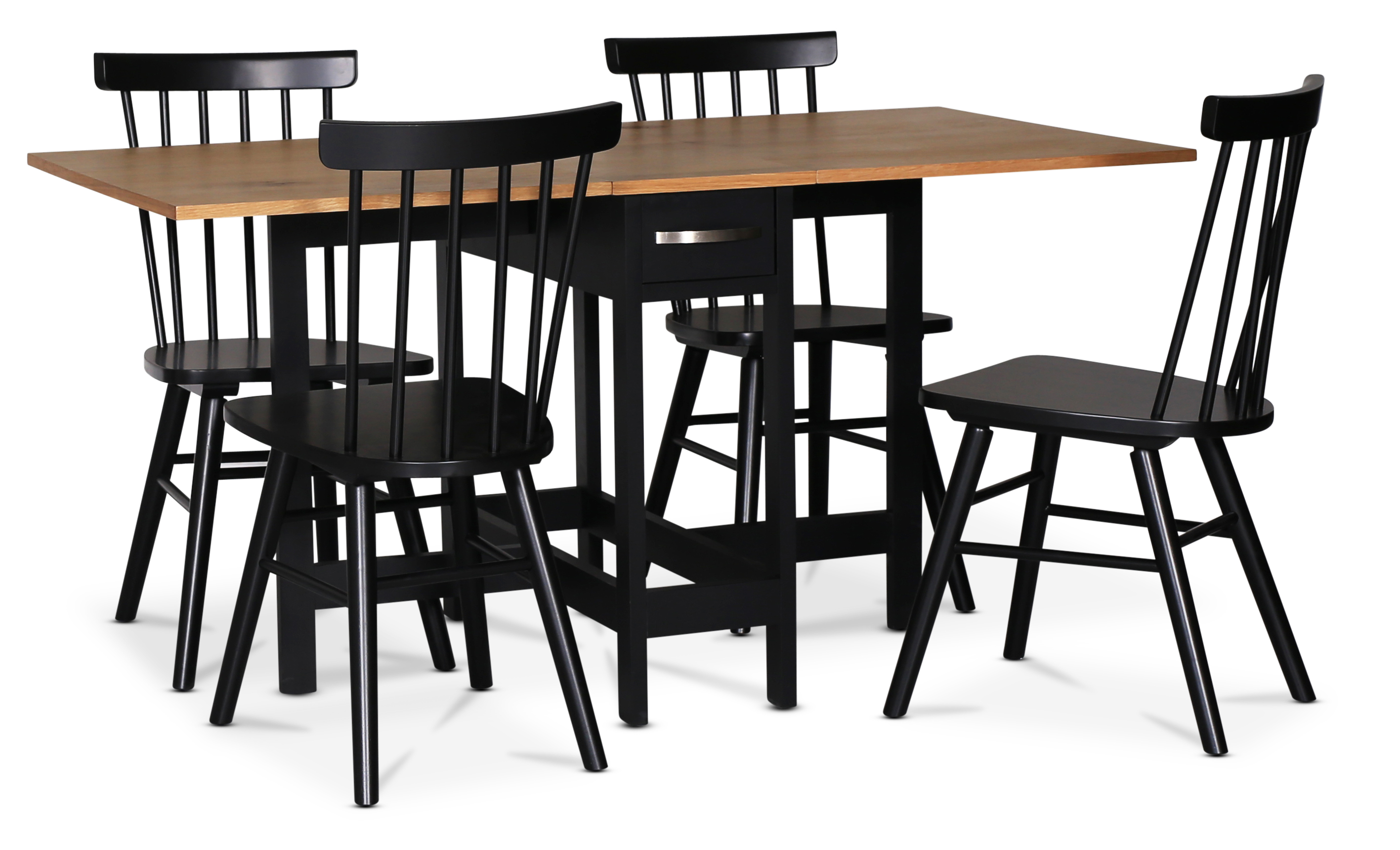 F�r�-voedingsgroep; F�r� klaptafel Zwart / Eiken met 4 zwarte Orust peg stoelen