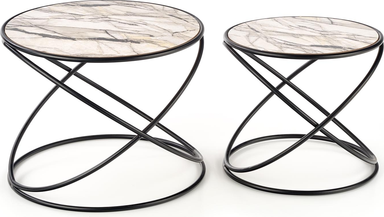 Mille salontafel Ø40/50 cm - Wit marmer/zwart Mille salontafel Ø40/50 cm - Wit marmer/zwart