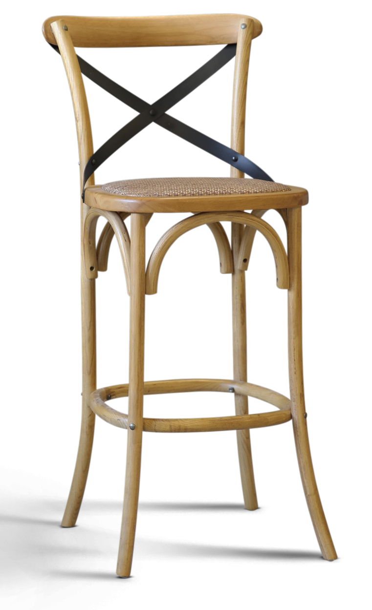 Gaston barkruk met kruis op de rug en rotan zitting Gaston barkruk met kruis op de rug en rotan zitting