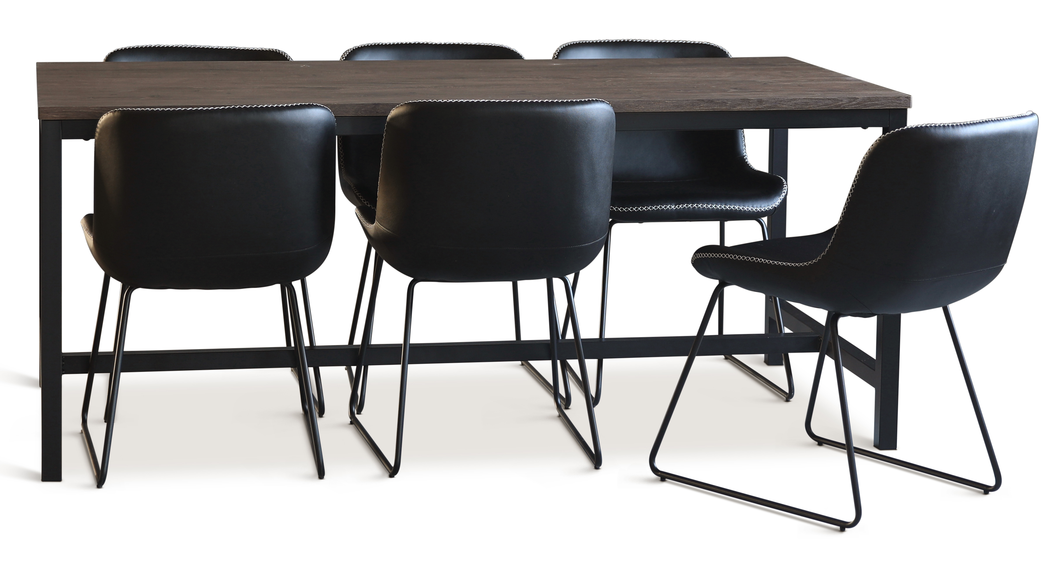 Texas matgrupp med 8 st Texas matstolar Svart PU + Texas matbord m�rkbrun ek 200x100 cm