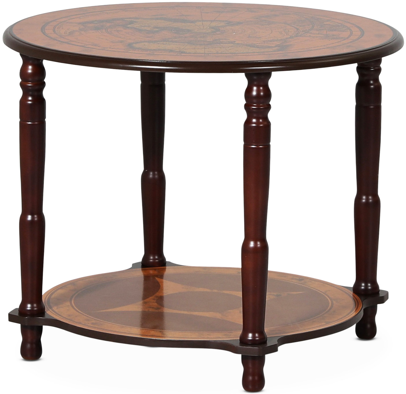 Notenhouten lampentafel met wereldkaart �60 cm