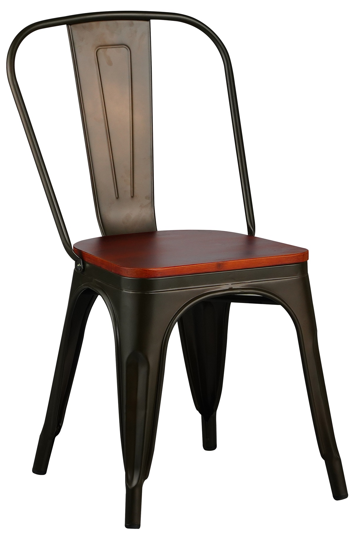 Industrie metalen stoel met houten zitting - stapelbaar + Meubelpoten