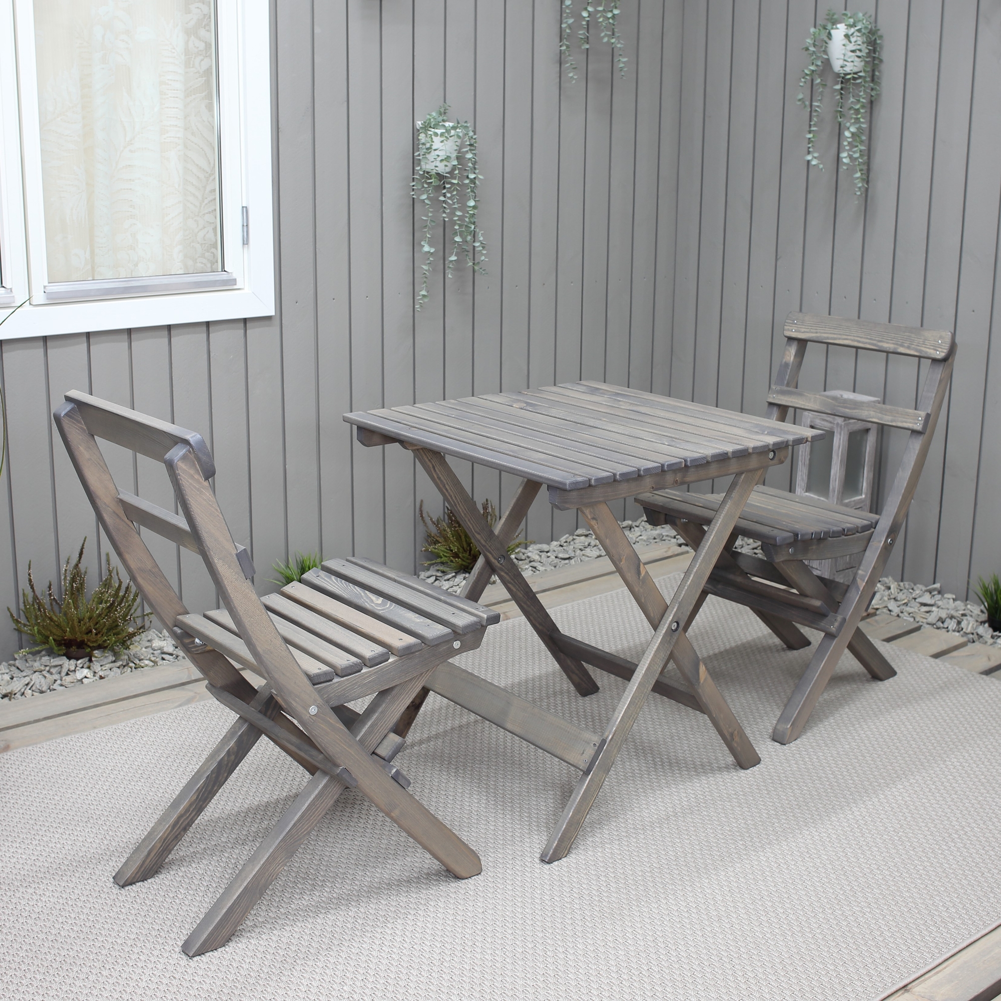 Wilma buiten groepstafel 65 x 65 cm incl. 2 Knohult stoelen - Grijs