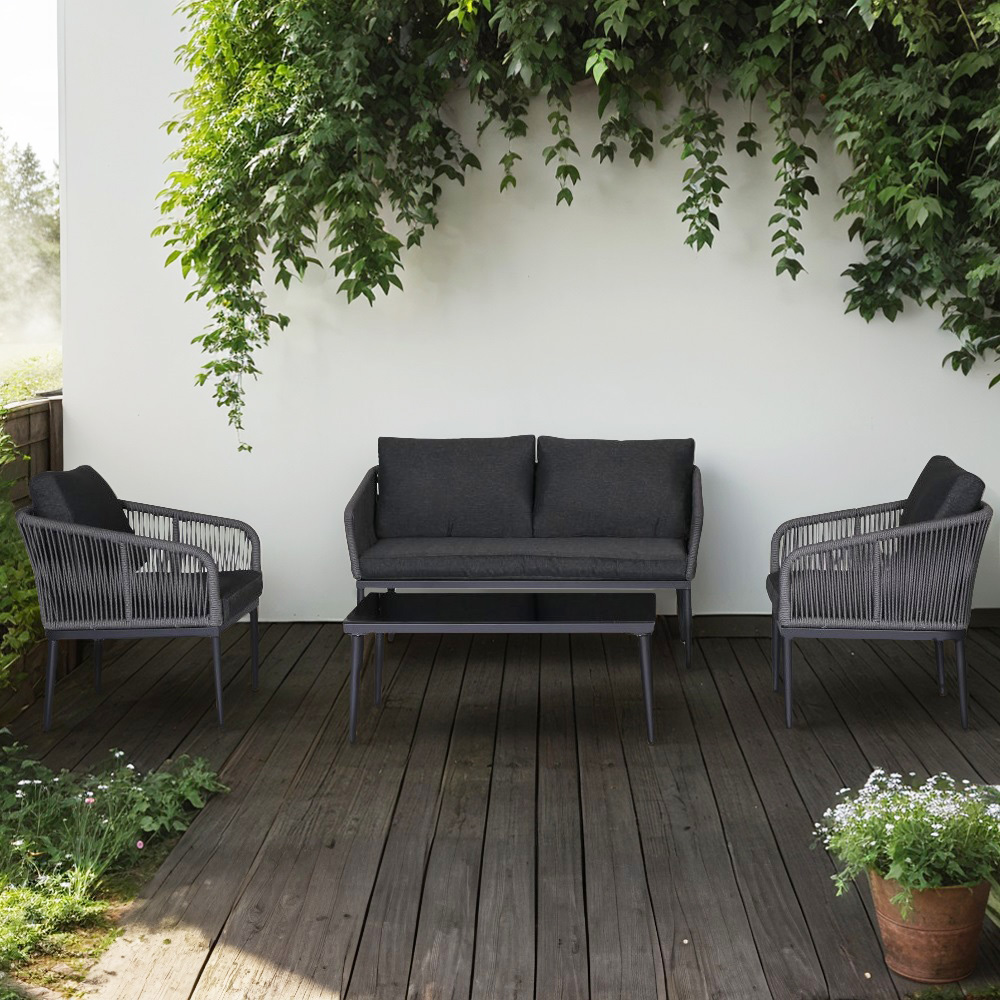 Molde loungegroep met tafel - Zwart/grijs touw