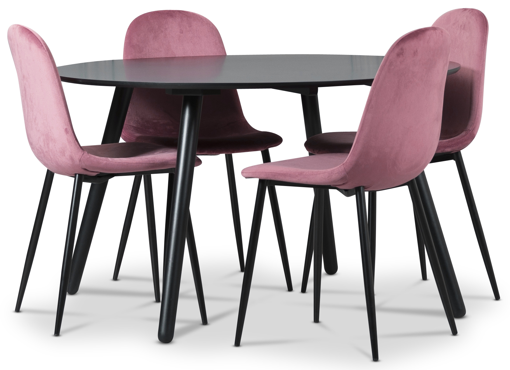 Rosvik eetgroep, eettafel met 4 Carisma fluwelen stoelen - Roze/Zwart
