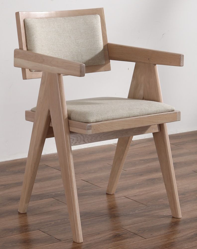 Sara fauteuil in whitewash met linnen stof + Meubelpoten