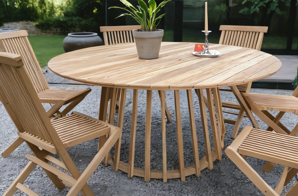 Salt� ronde kegelvormige eettafel �150 cm - Teak + Textielverzorging voor meubels