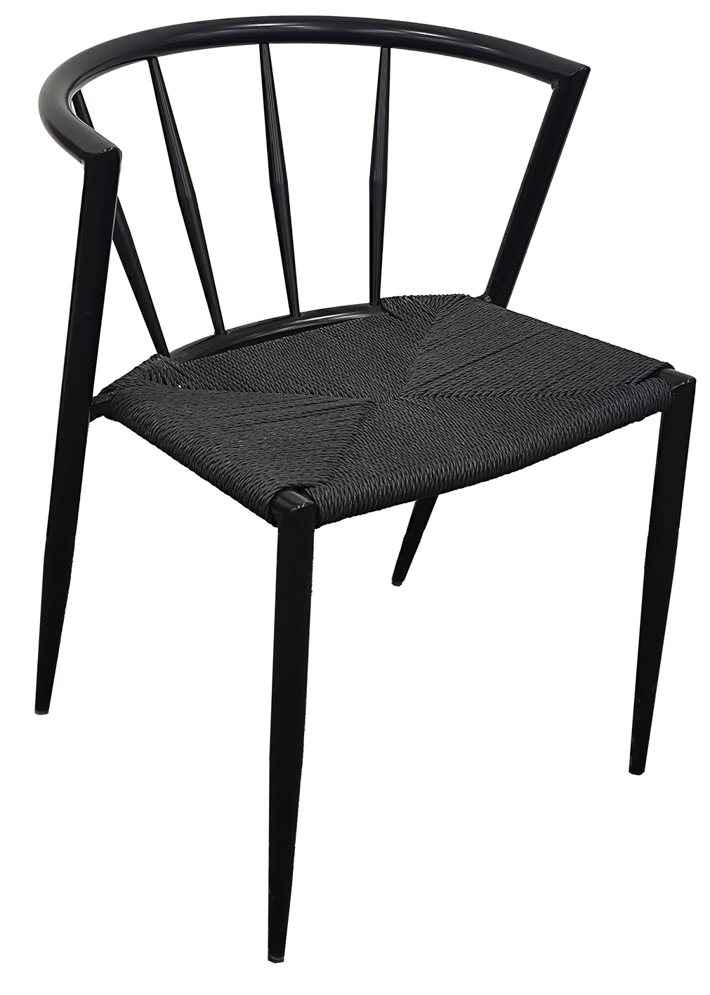 Bella utestol i svart metall med svart repsits Bella utestol i svart metall med svart repsits