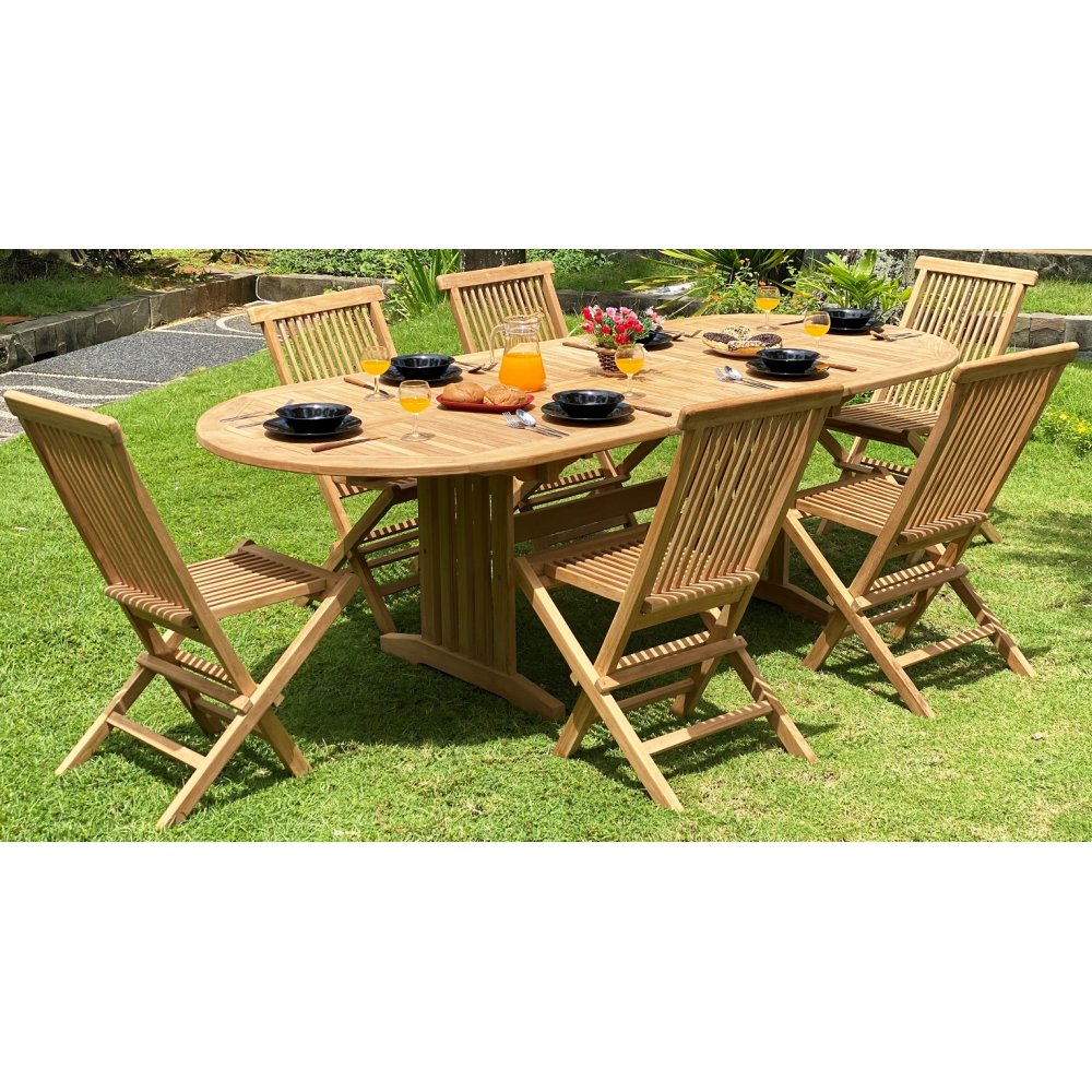 Utematgrupp: Saltö ovalt matbord 180-240 cm med 6 st Saltö stolar - Teak Utematgrupp: Saltö ovalt matbord 180-240 cm med 6 st Saltö stolar - Teak