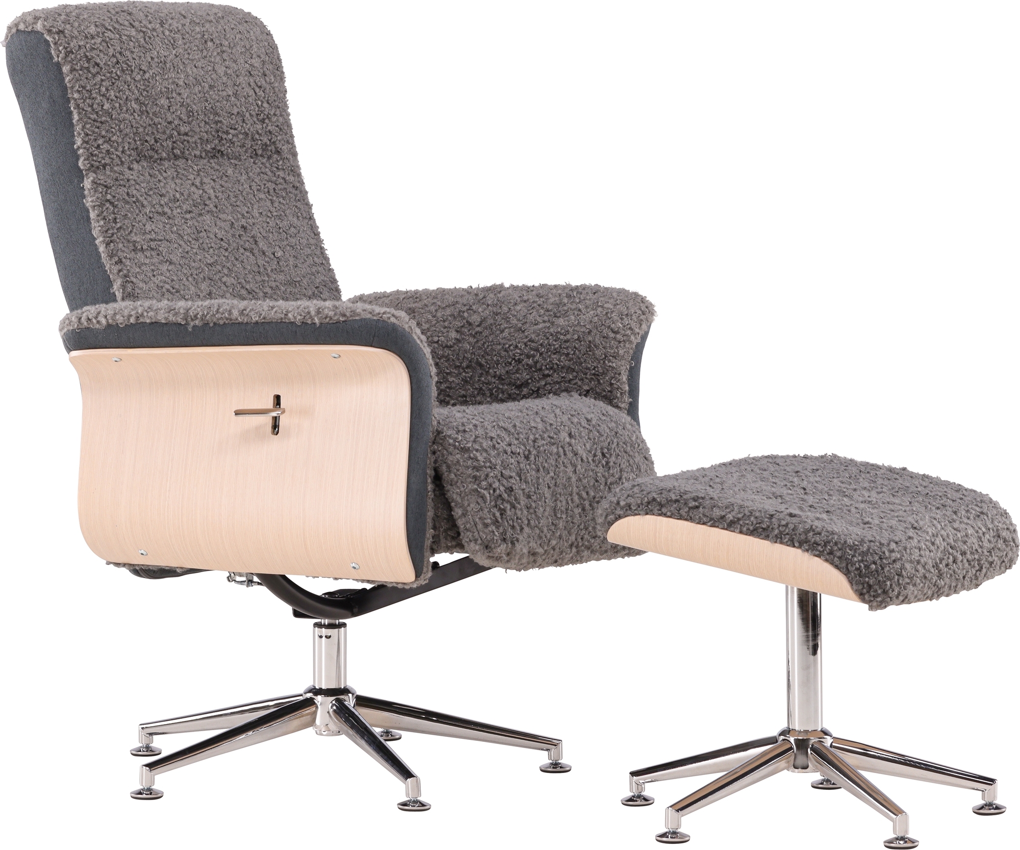 Reclinerf�t�lj med fotpall - Gr� f�rskinnsimitation/whitewash ek + Reng�ring f�r m�bler