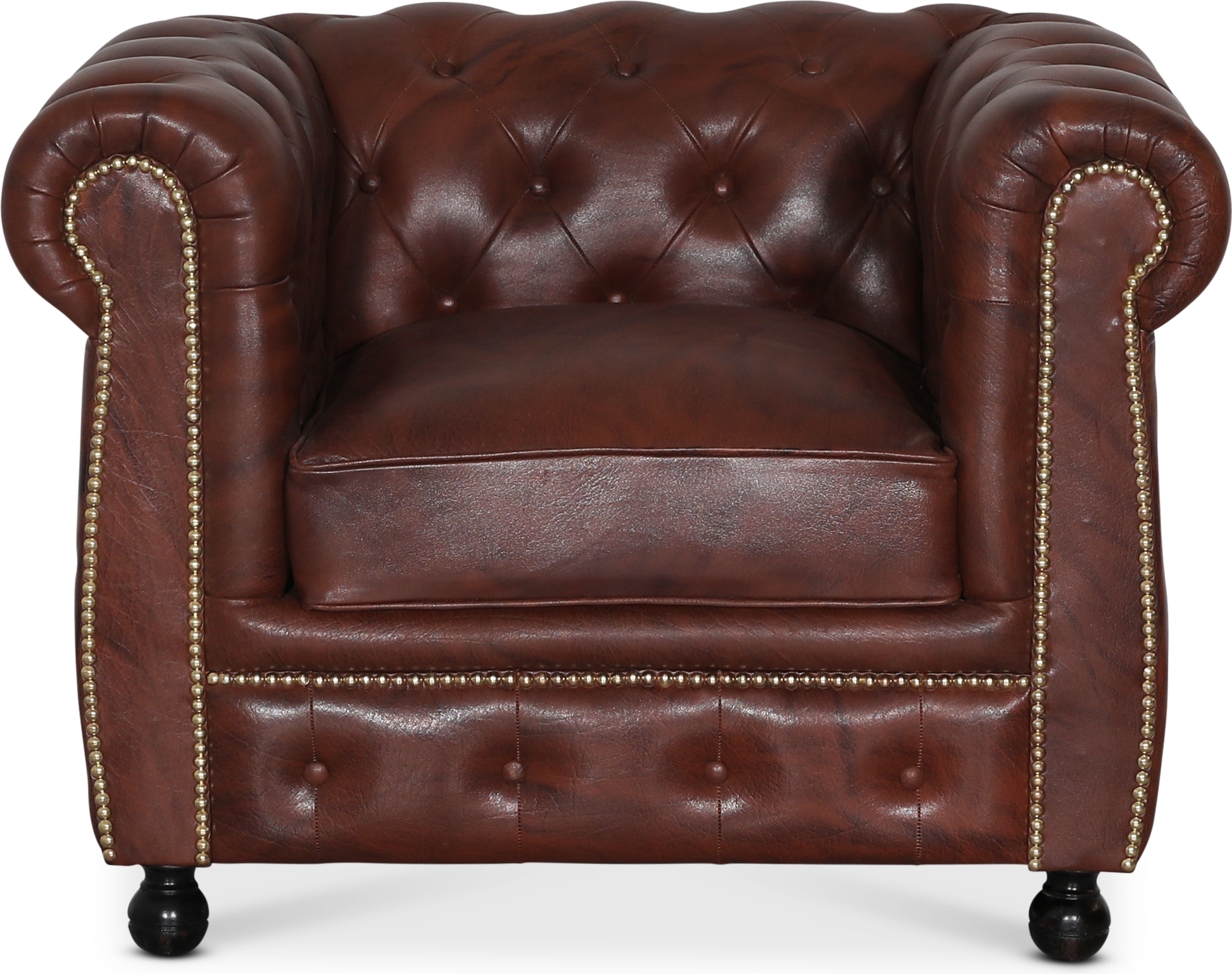 Fåtölj chesterfield i brunt antikbehandlat läder + Textilrengöring för möbler Fåtölj chesterfield i brunt antikbehandlat läder + Textilrengöring för möbler