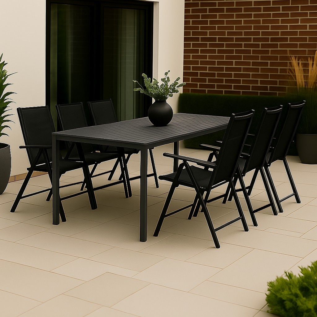 Matgrupp: 6 stolar och matbord 205 x 90 cm svart/gr� - Las Vegas/Asta