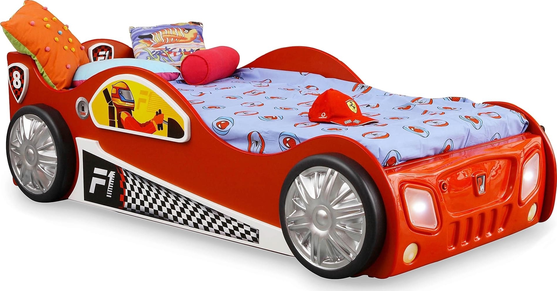 barns�ng bil - R�d Formel 1 + Textilv�rd f�r m�bler