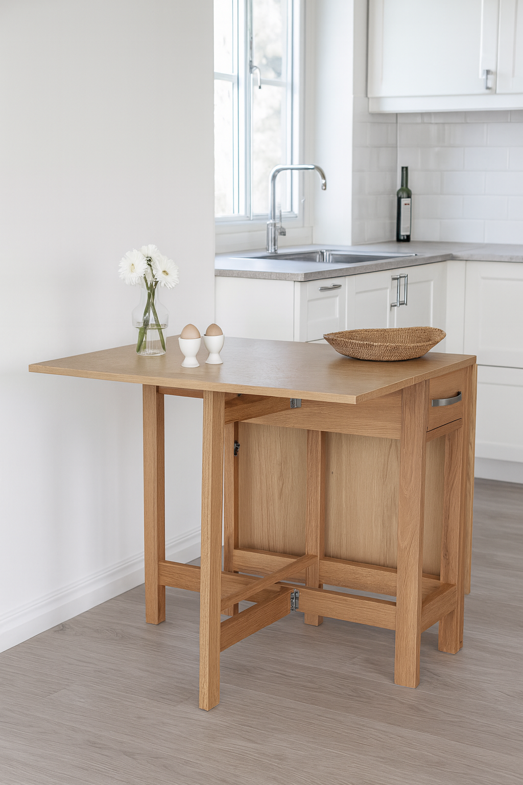 Klaffbord Fårö 30/90/150 x 80 cm - ekfanér + Möbeltassar Klaffbord Fårö 30/90/150 x 80 cm - ekfanér + Möbeltassar