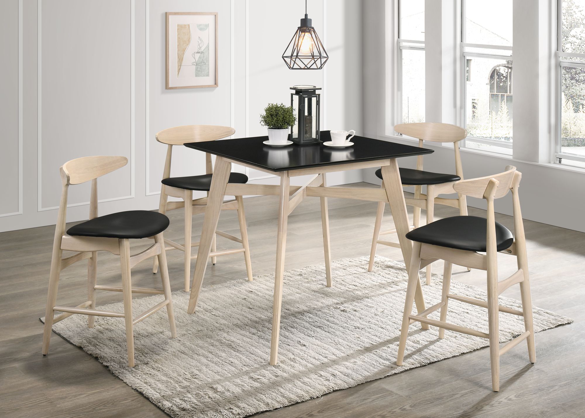 Barbord med 4 st barstolar - Whitewash/svart