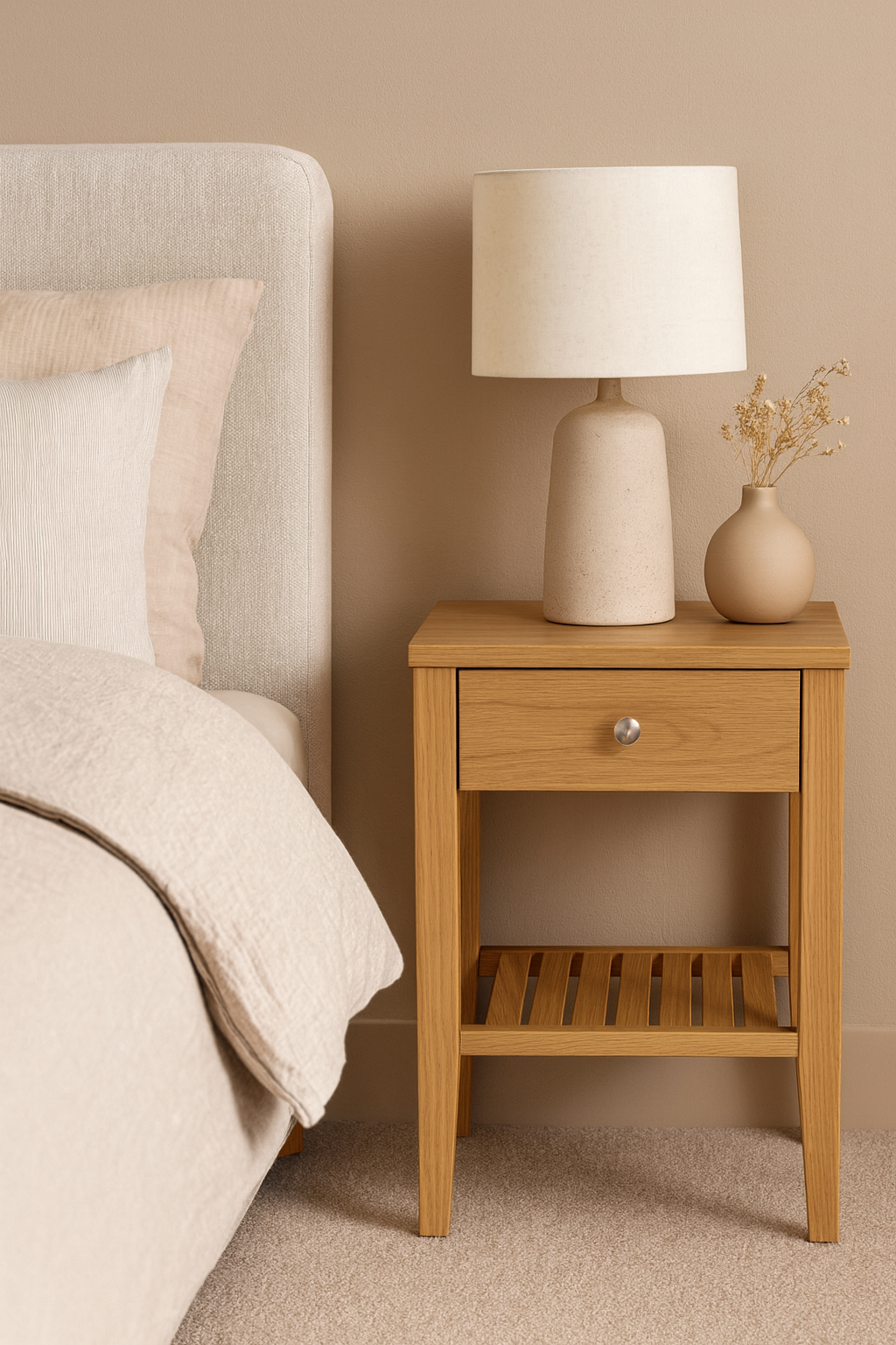 S�ngbord i ek + M�beltassar