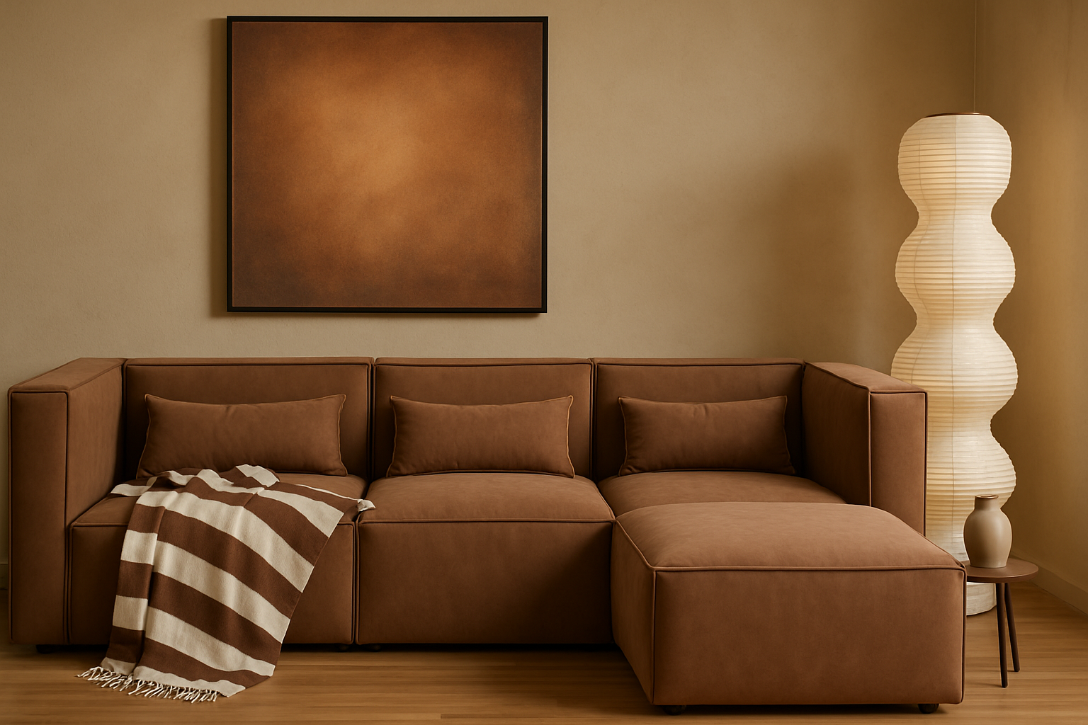 Nees modulsoffa i cognac combo 3 + Textilv�rd f�r m�bler