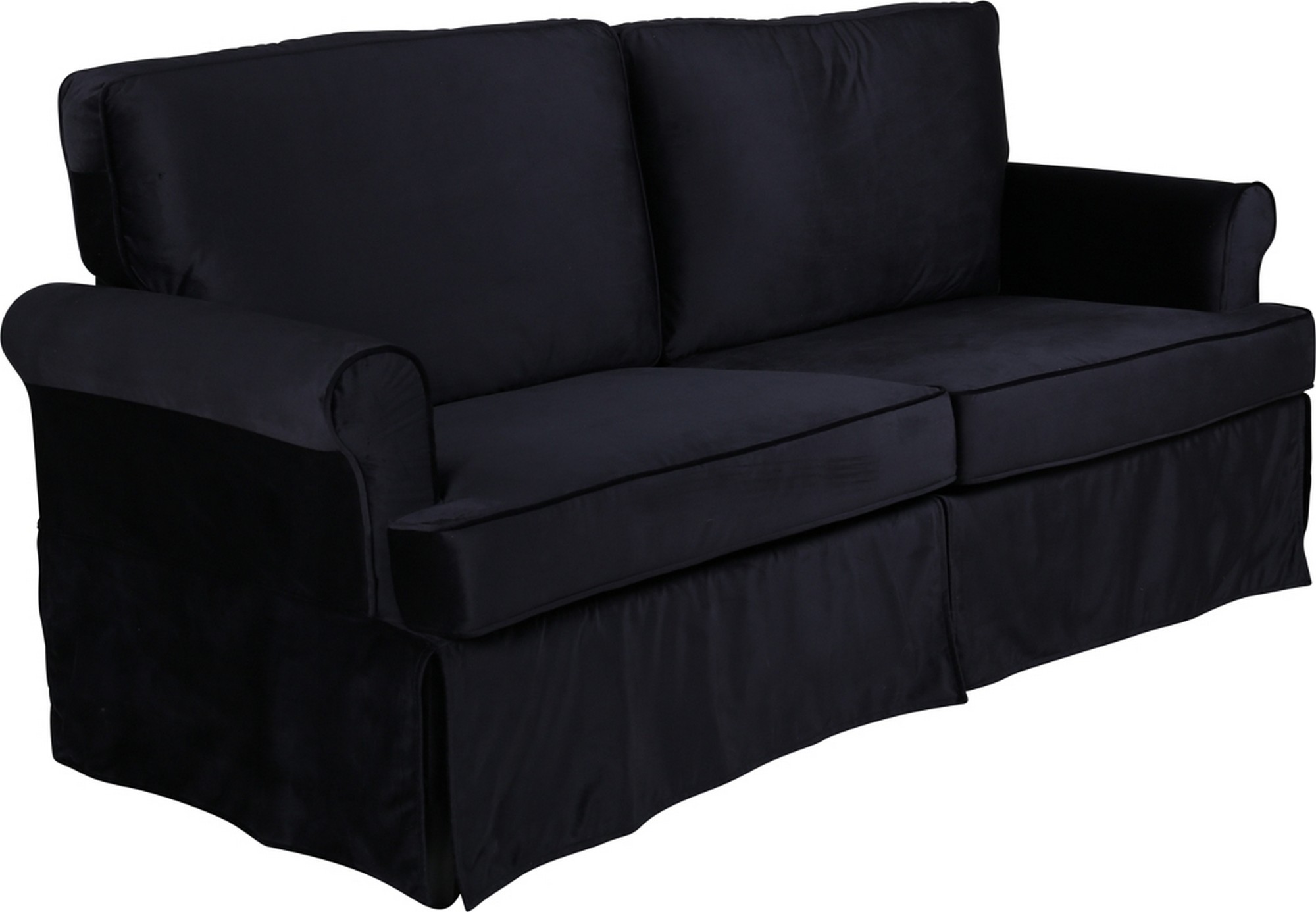 Soffa 2-sits med kjol - Svart sammet - 191 cm bred
