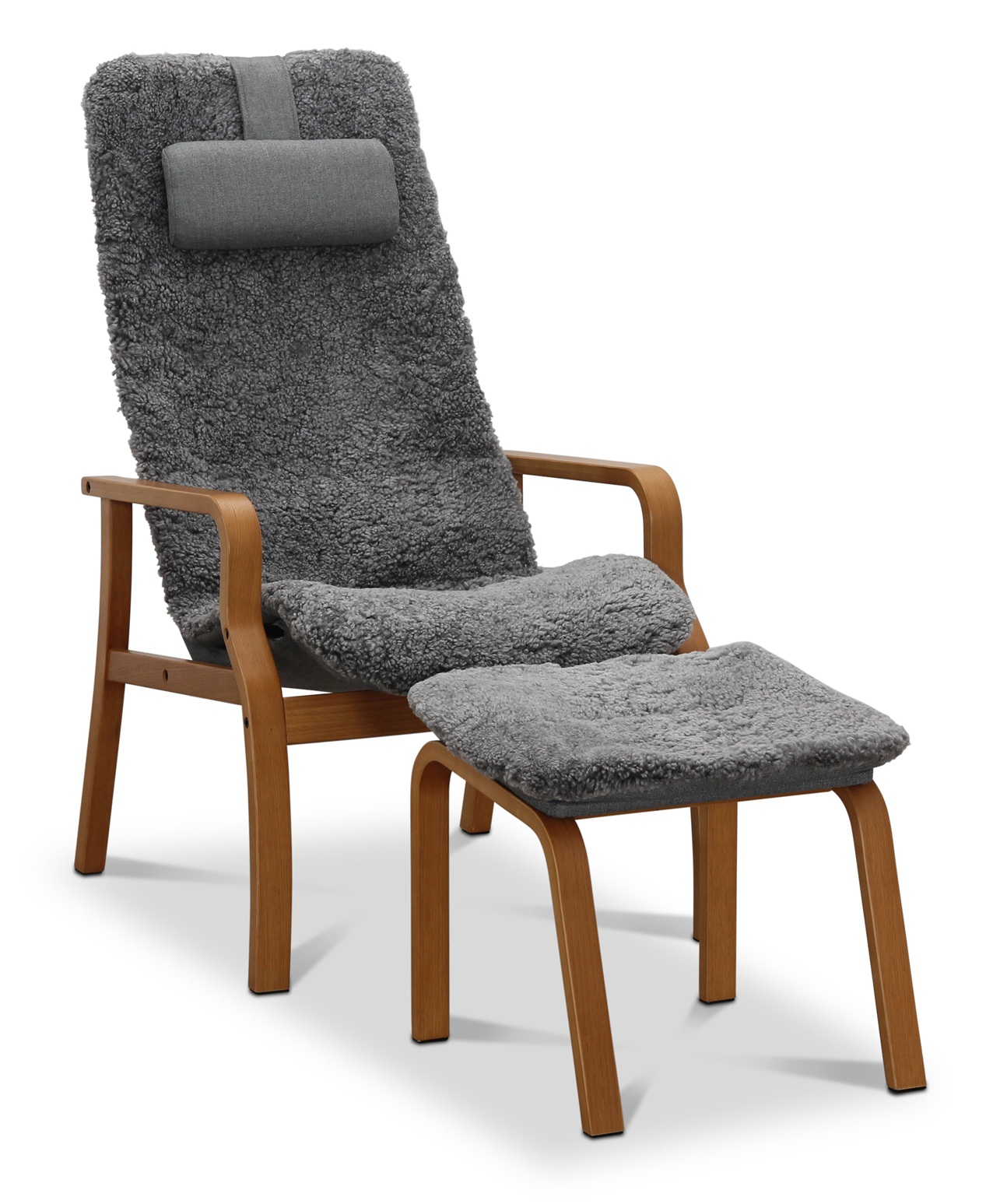 Fåtölj med fotpall fårskinn ek/grå - Frank Fåtölj med fotpall fårskinn ek/grå - Frank