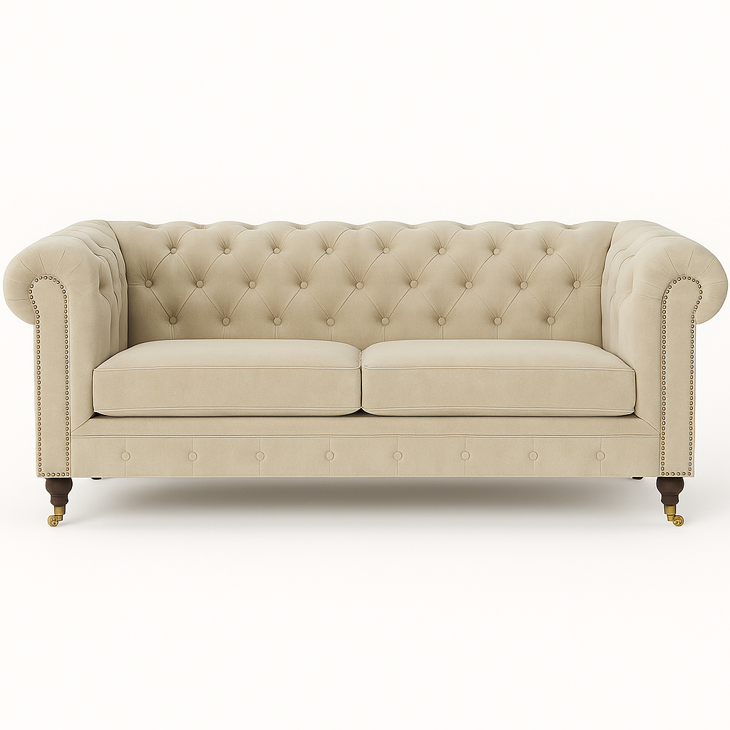 Soffa Chesterfield Cambridge Deluxe 225 cm - Ljus gr�beige sammet