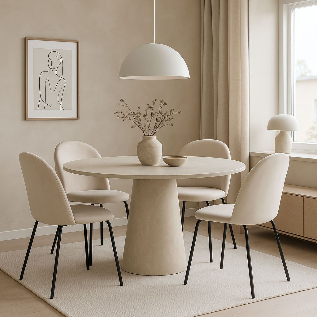 Matgrupp Lanzo �120 cm med 4 st Astrid stolar i beige sammet