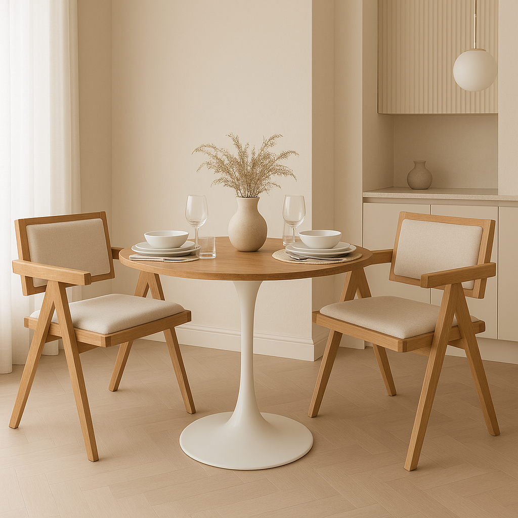 Matgrupp Sumner 80 cm ek/vit med 2 st Sara karmstolar i ek och linne