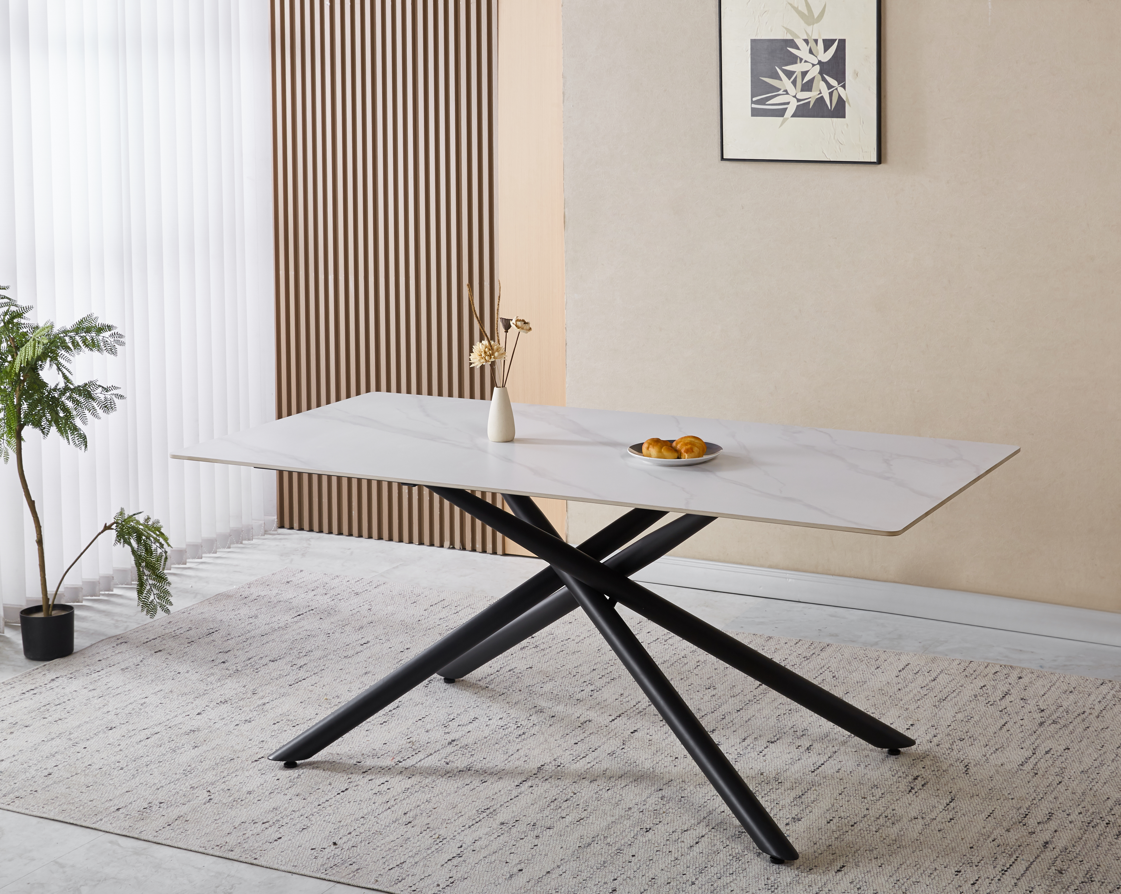 Jupiter matbord - 180x90 cm - Vit marmor keramik topp