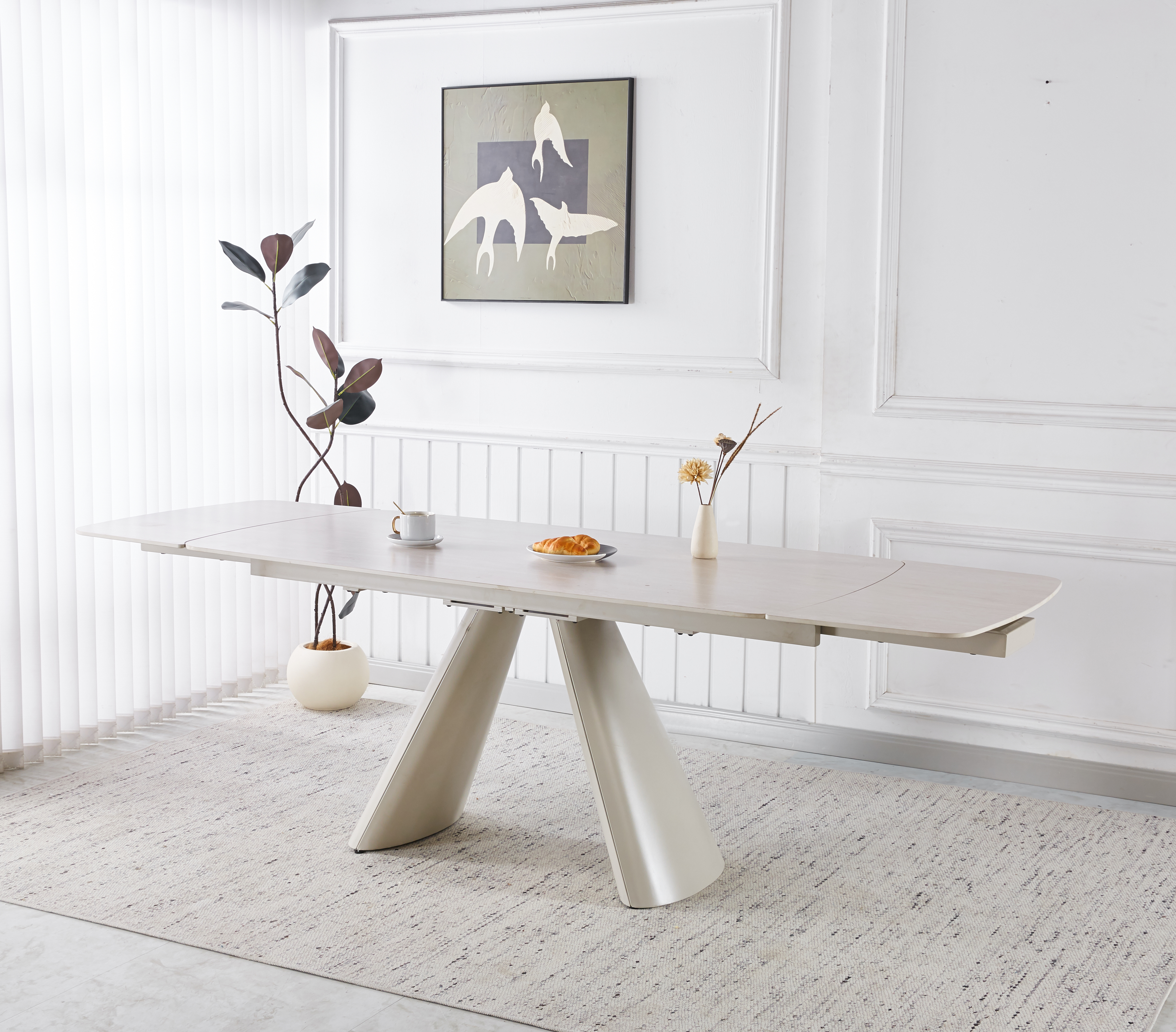 Saturnus matbord f�rl�ngningsbart 165-240 cm - Beige travertin