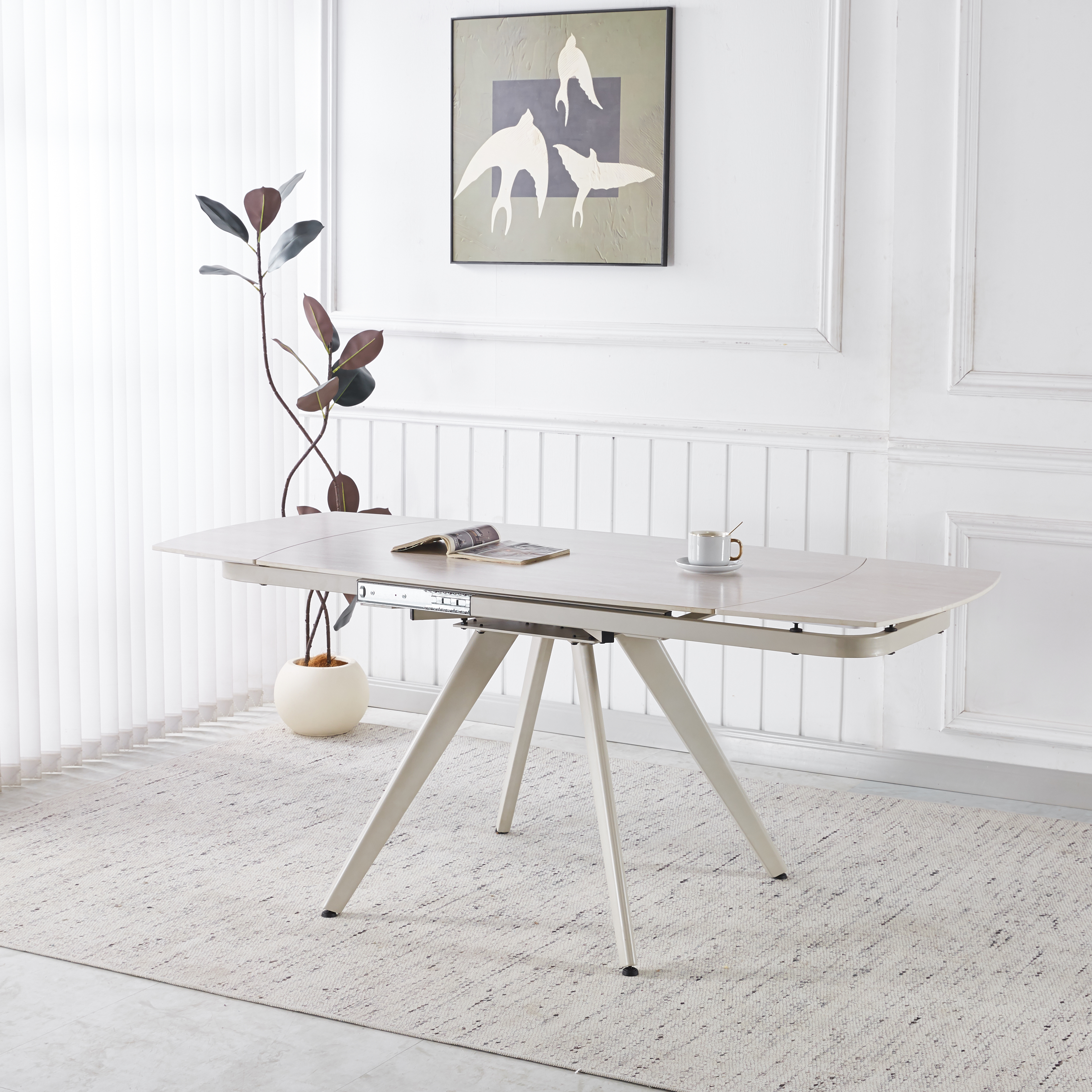 Saturnus matbord f�rl�ngningsbart 120 till 180 cm - Beige Travertin