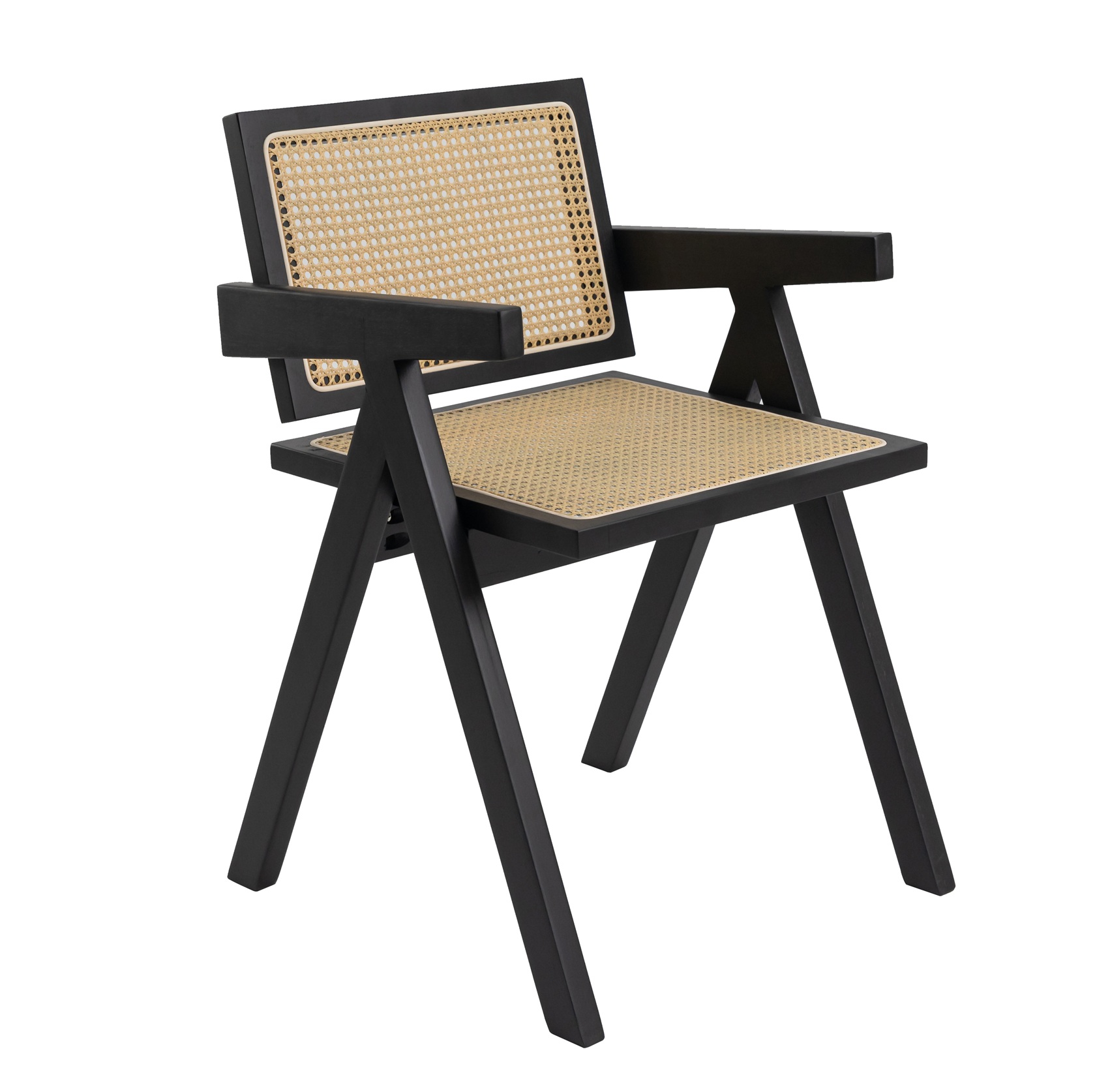 Anna karmstol - Svart med rotting i sits & rygg