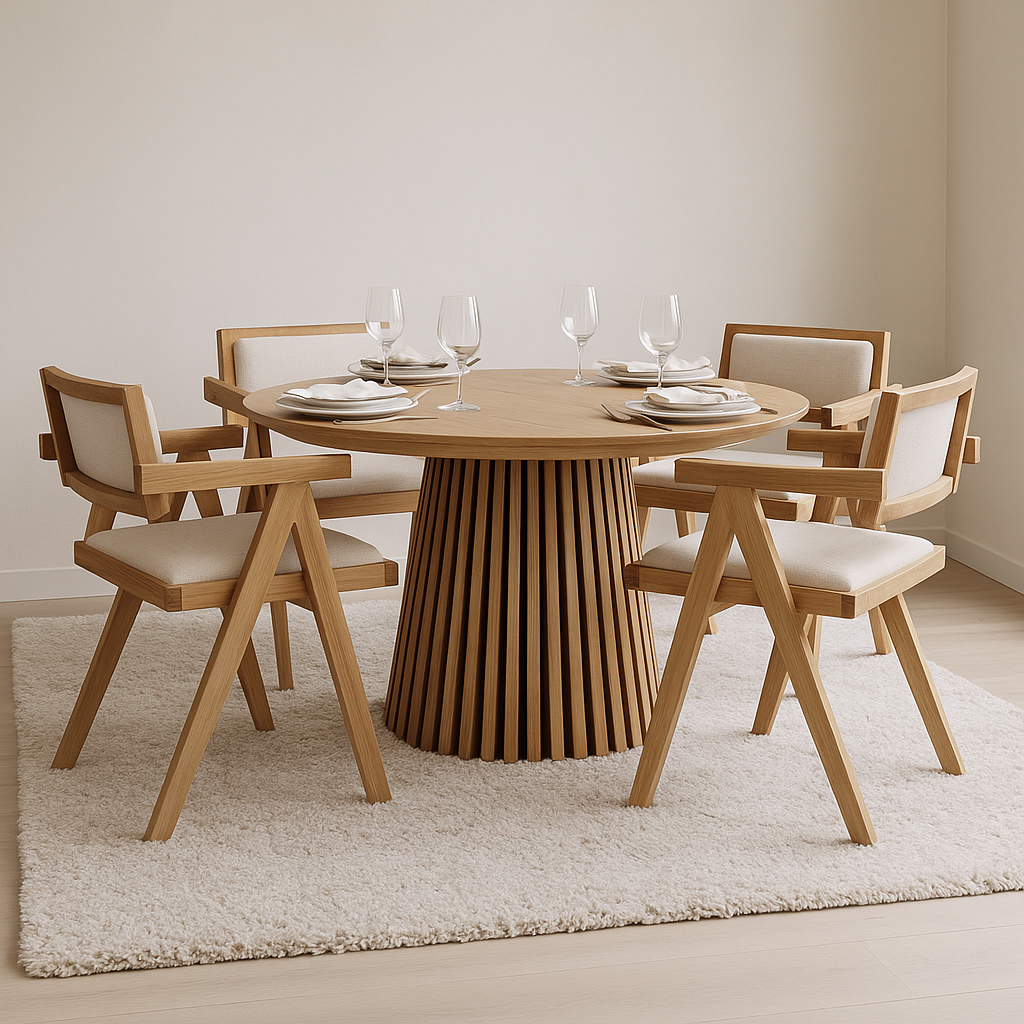 Osaka utdragbart matbord 120-200cm i ek med 4st Sara karmstol i ek och linne