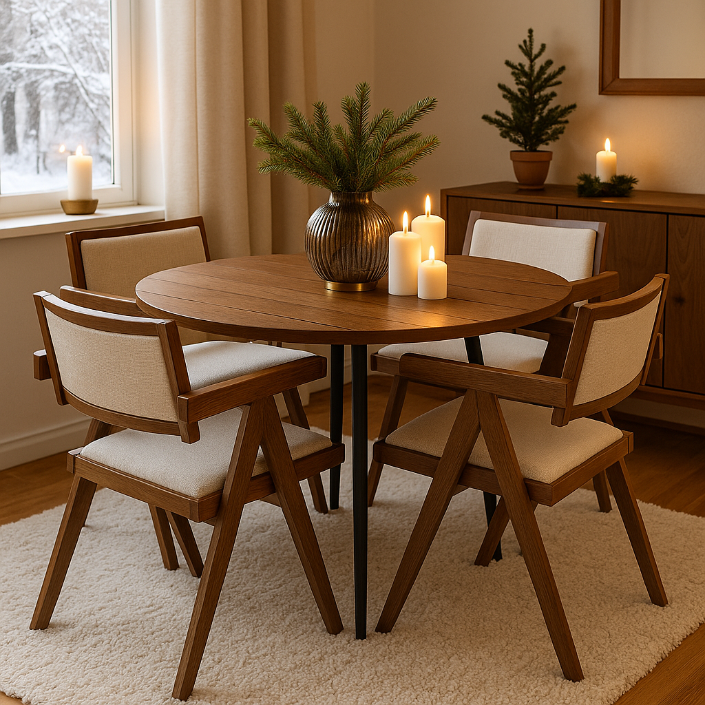 Dana matbord 105 cm i valnt med 4st Sara karmstol i valnt och linne