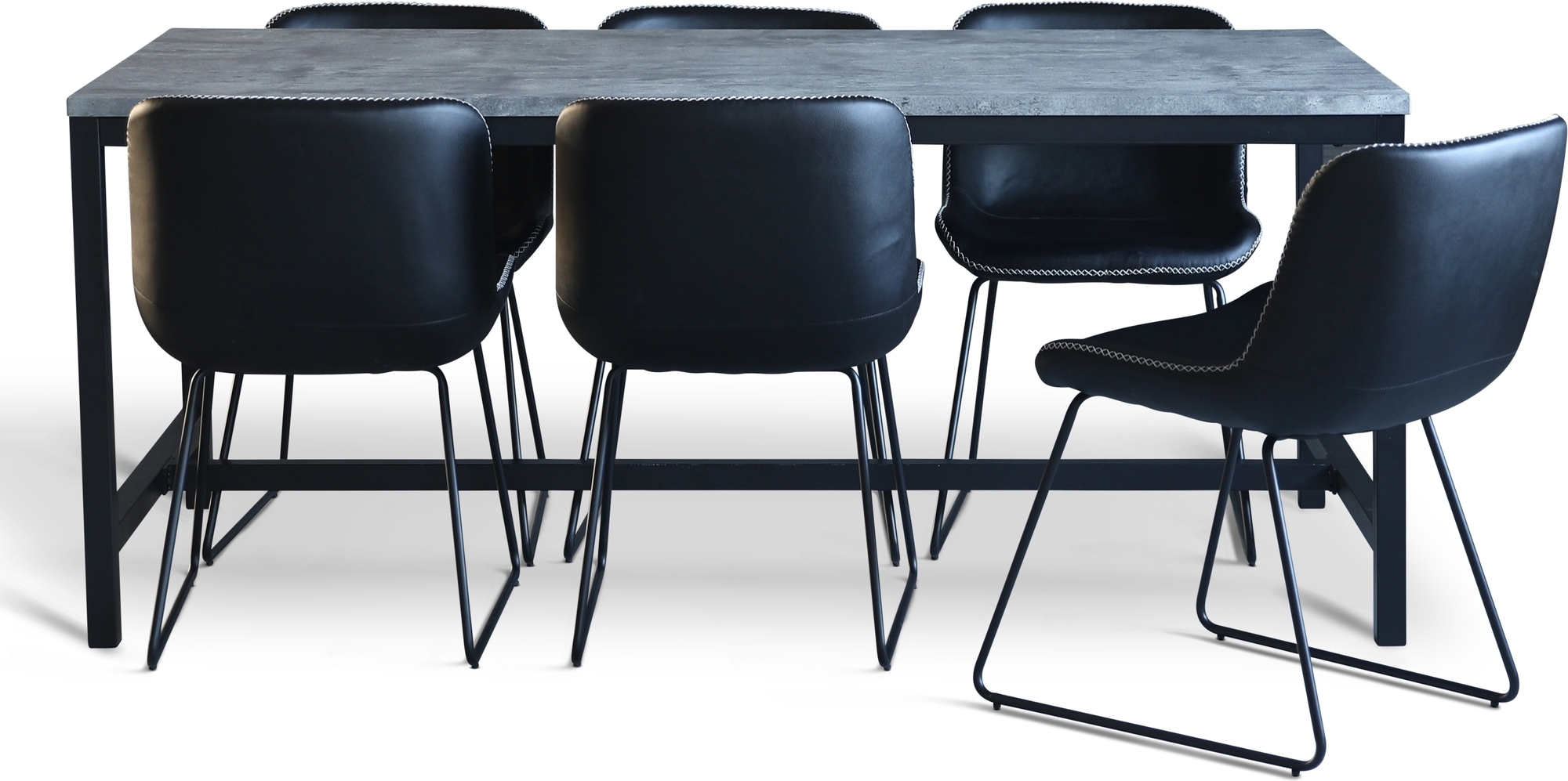 Texas matgrupp med 8 st Texas matstolar Svart PU + Texas matbord betong 200 cm + 5.00 x