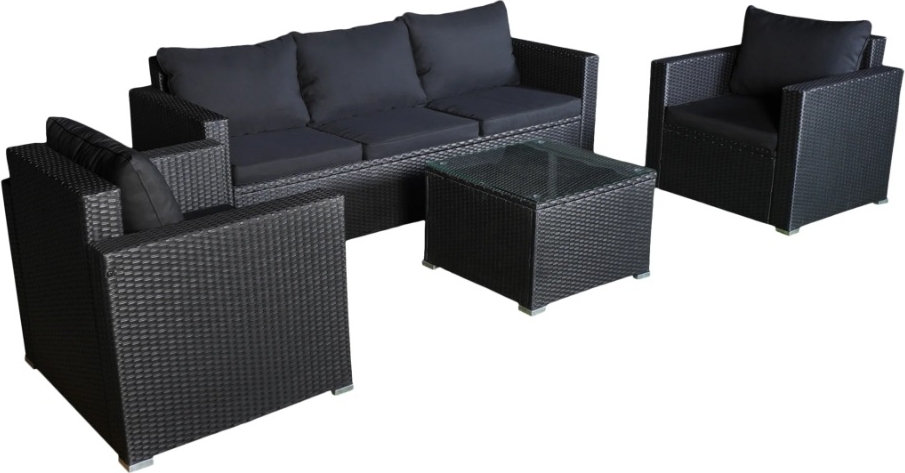 Yngsjö utegrupp; 3-sits soffa med bord och 2 st fåtöljer - Svart konstrotting Yngsjö utegrupp; 3-sits soffa med bord och 2 st fåtöljer - Svart konstrotting