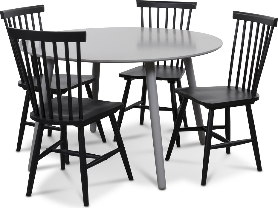 Rosvik matgrupp grått runt bord med 4 st svarta Karl Pinnstolar - Grå / Svarta Rosvik matgrupp grått runt bord med 4 st svarta Karl Pinnstolar - Grå / Svarta