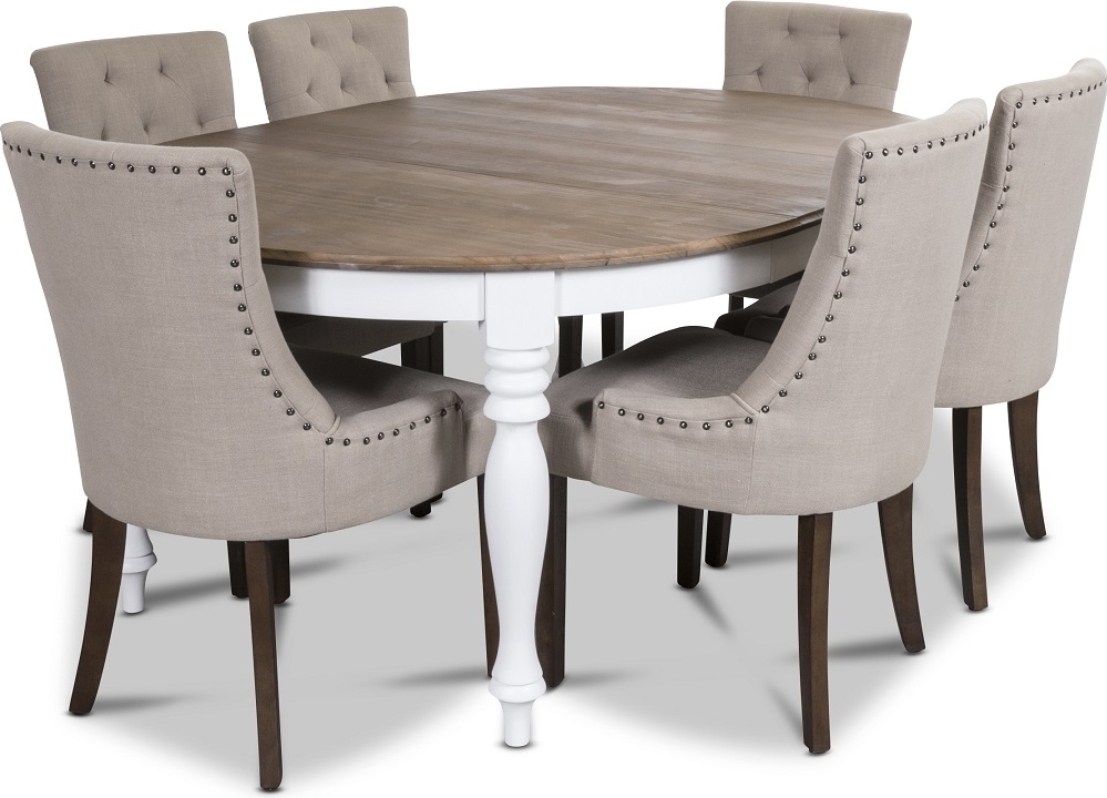 Victoria matgrupp inklusive 6 st Tuva matstolar i beige tyg