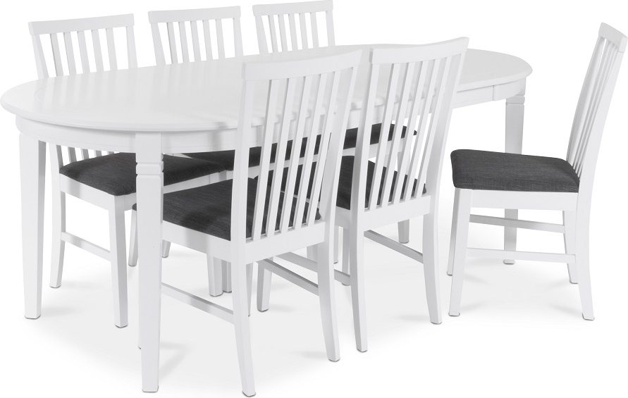 Sandhamn Matgrupp; ovalt bord med 6 st Sandhamn stolar i Gr�tt tyg