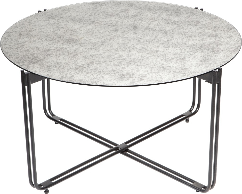 Lori soffbord ∅82 cm - Antikf�rgad spegelglas + M�beltassar