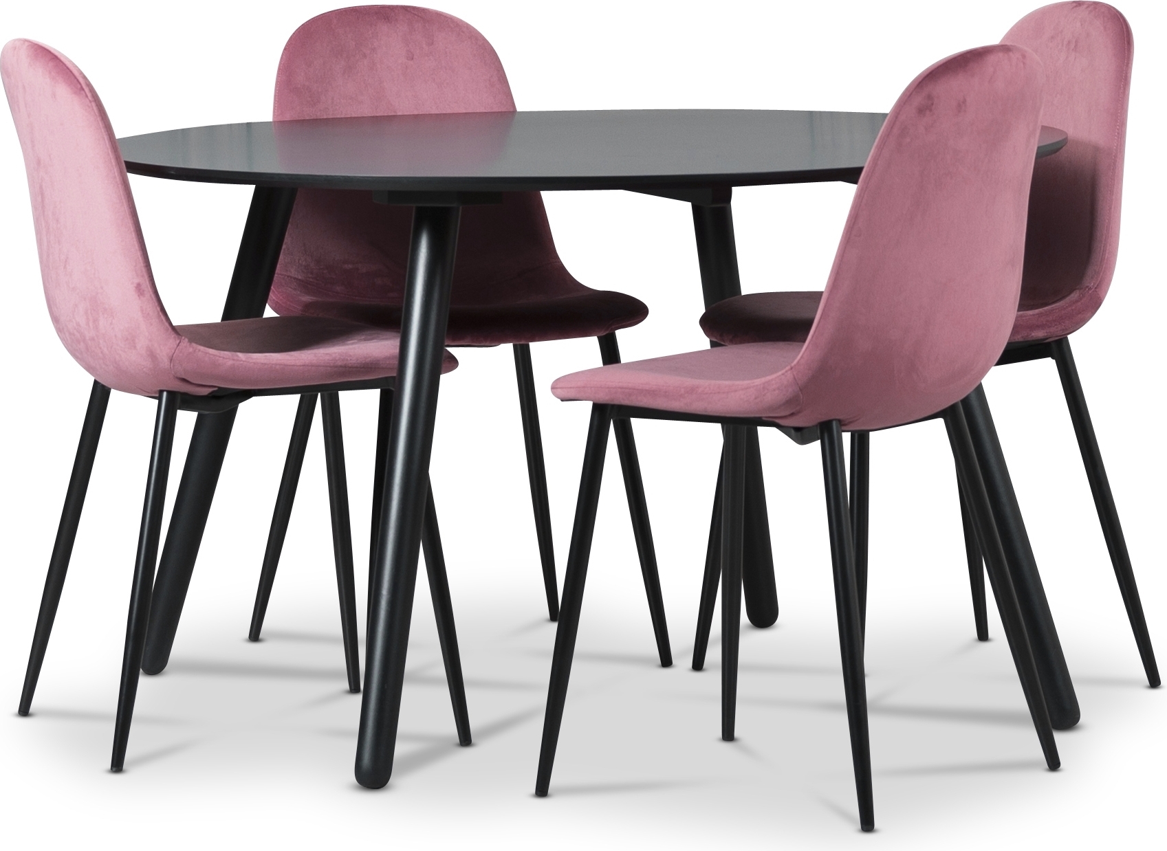 Rosvik matgrupp, matbord med 4 st Carisma sammetsstolar - Rosa/Svart