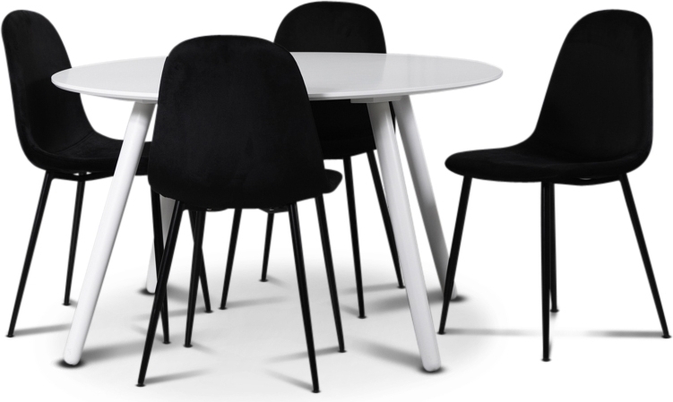 Rosvik matgrupp, matbord med 4 st Carisma sammetsstolar - Vit/Svart
