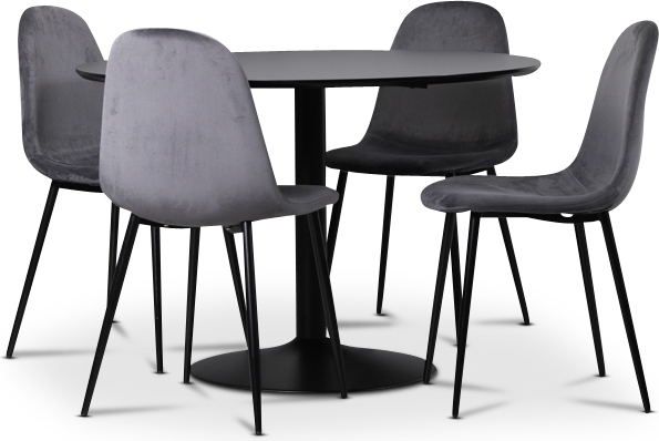 Seat matgrupp, matbord med 4 st Carisma sammetsstolar - Svart/Gr�