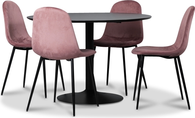 Seat matgrupp, matbord med 4 st Carisma sammetsstolar - Svart/Korall