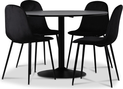 Seat matgrupp, matbord med 4 st Carisma sammetsstolar - Svart/Svart